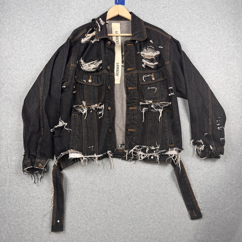 Tyler Lambert‎ x Wrangler Jacket Mens XL Black Destroyed Denim Grunge Distressed